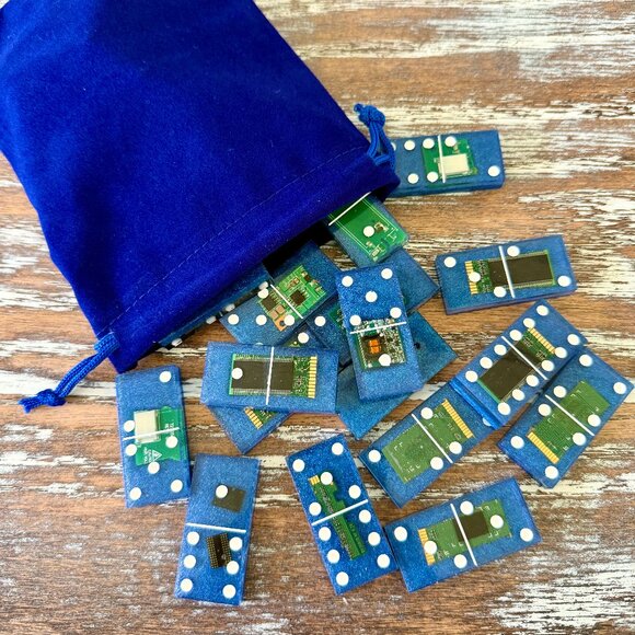 Computer Parts Resin Dominoes Game with Velvet Bag 28 pieces Epoxy Handmade